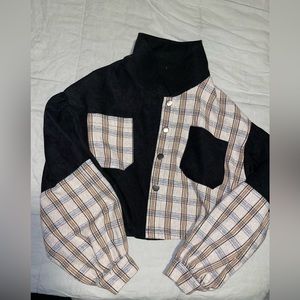 Cropped flannel corduroy jacket